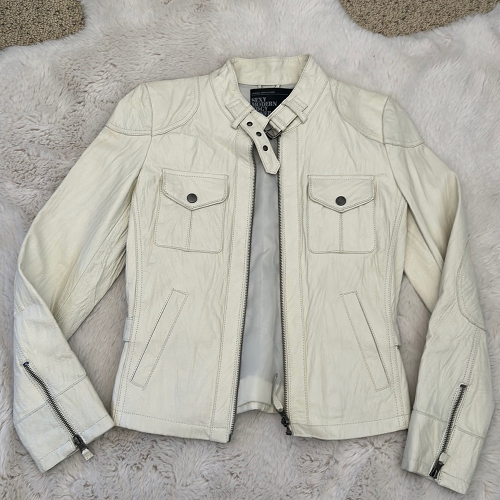 URBAN BEHAVIOR WHITE GENUINE LEATHER JACKET